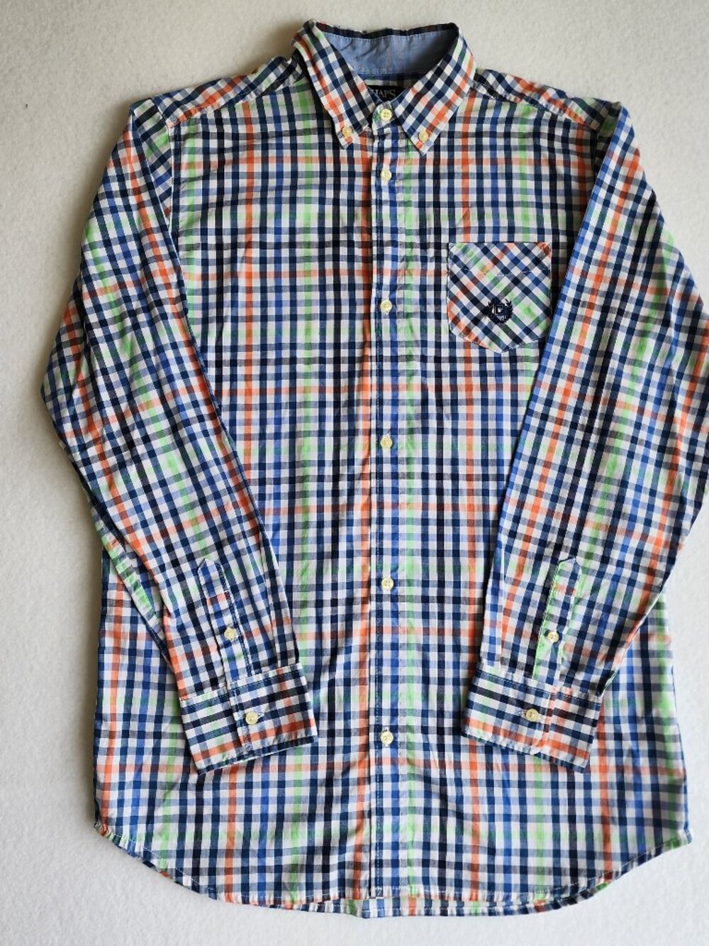 Chaps Men's Preppy Plaid Button Down Shirt Long Sleeve XL Navy Orange Green